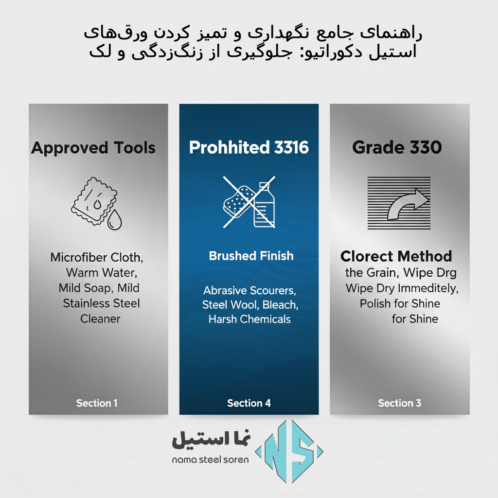 راهنمای جامع نگهداری و تمیز کردن ورق‌های استیل دکوراتیو: جلوگیری از زنگ‌زدگی و لک