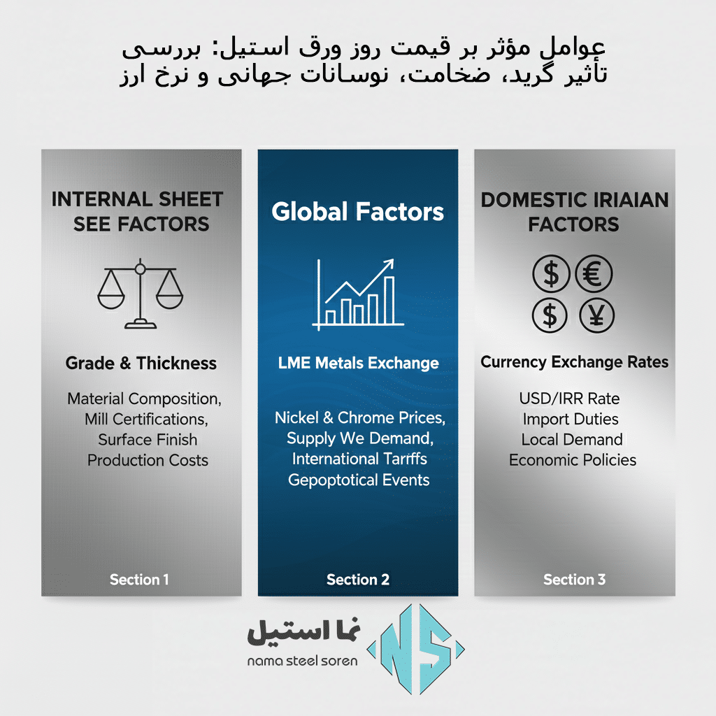 عوامل مؤثر بر قیمت روز ورق استیل: بررسی تأثیر گرید، ضخامت، نوسانات جهانی و نرخ ارز